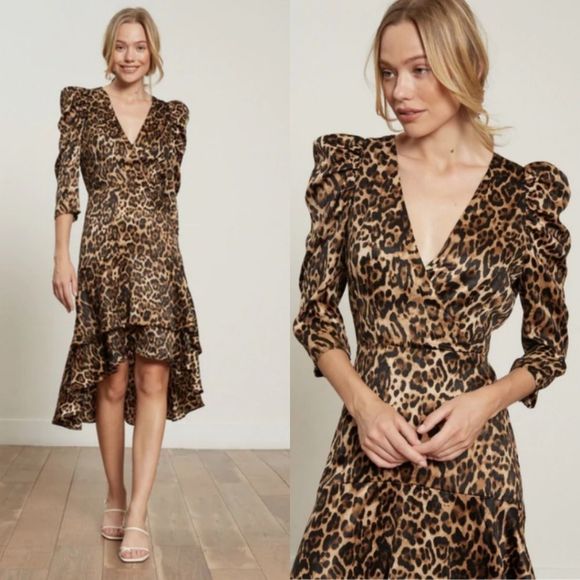 Lucy Paris Dresses & Skirts - LUCY Paris Drew Animal Print Ruffled V Neck Midi Dress Size XS